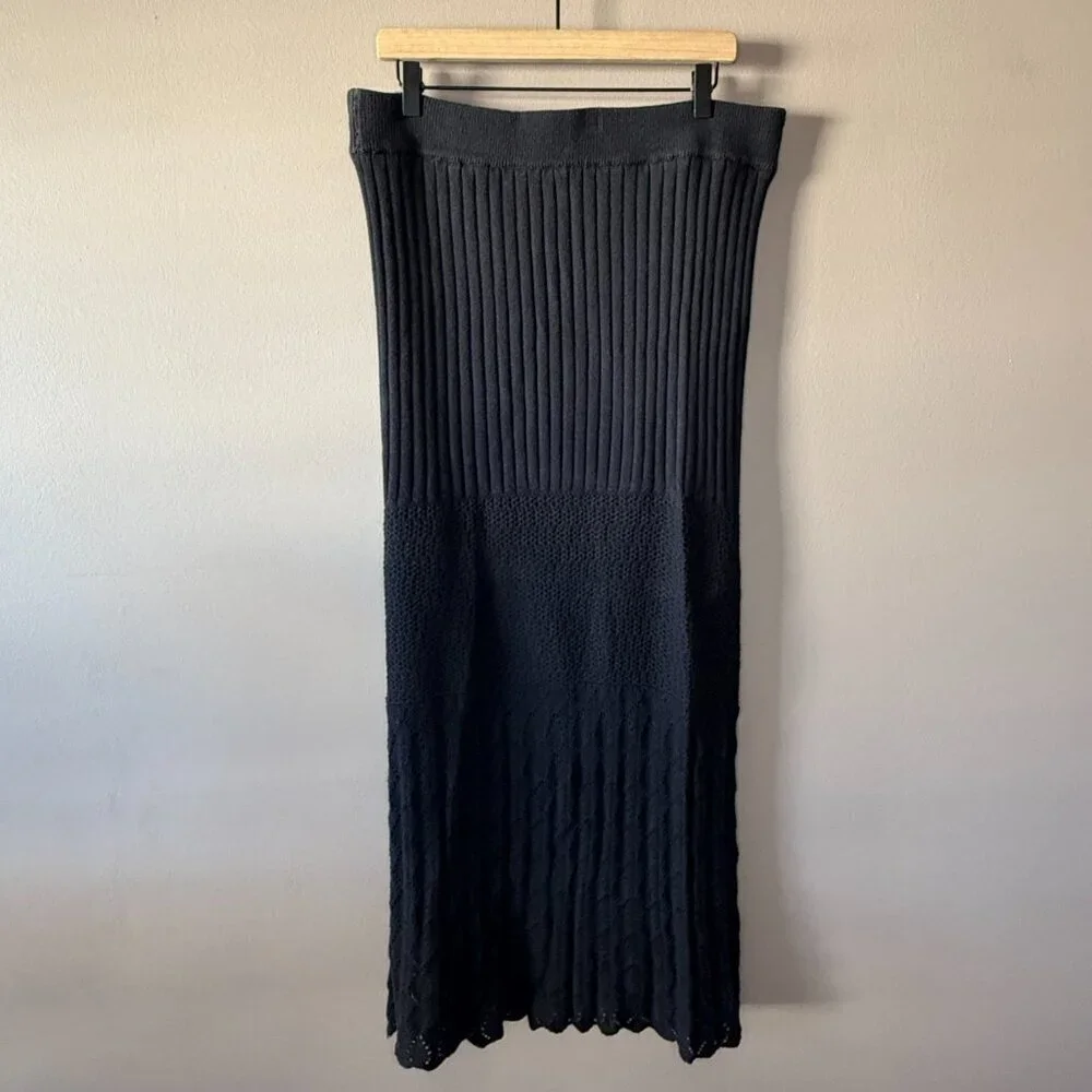 Women's L Free People Bari Knit Column Black Maxi Skirt